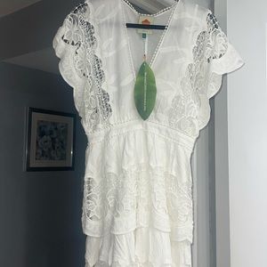 Farm Rio White dress. Size Small. Never worn. With tag. Too small. MSRP $280.